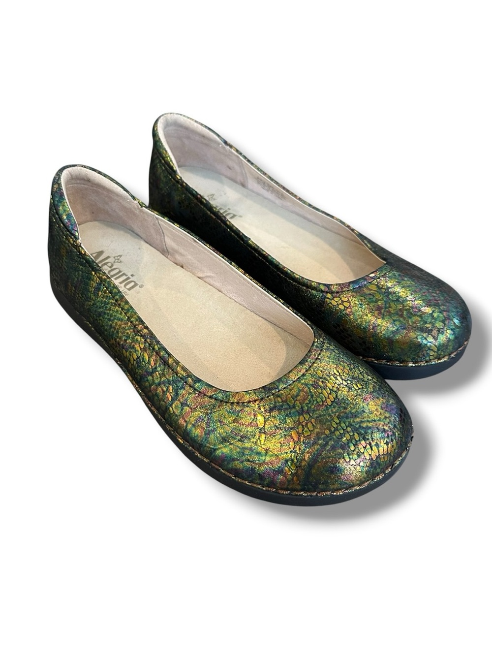 Alegria Petal Throne Ballet Flats Iridescent Slip On Loafers Women’s Size 10.5